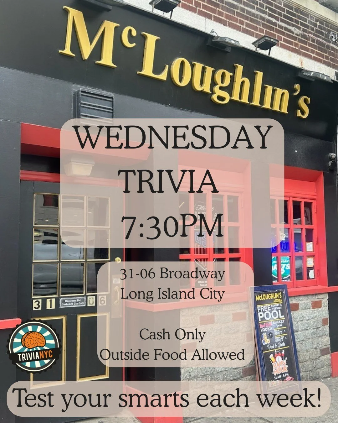 Get ready for a WEDNESDAY NIGHT DOUBLE-HEADER 🎙️🧠

Why choose between a laugh and a win? This Wednesday, March 18th, McLoughlin&rsquo;s is taking over the neighborhood with two massive events under one roof.

FRONT BAR: Trivia Night hosted by @triv