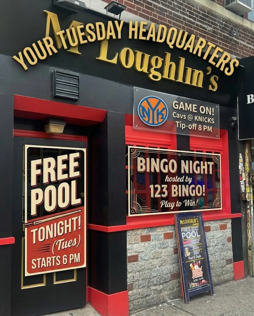 Tuesday Lineup at McLoughlin&rsquo;s! 🏀🎱📇

Your Tuesday plans are sorted. Here&rsquo;s how we&rsquo;re spending the night:

🎱 Free Pool: Starts at 6pm. Grab a cue and get your game on.
🏀 Knicks vs. Cavs: Conference Finals Game 1 tonight at 8pm. 