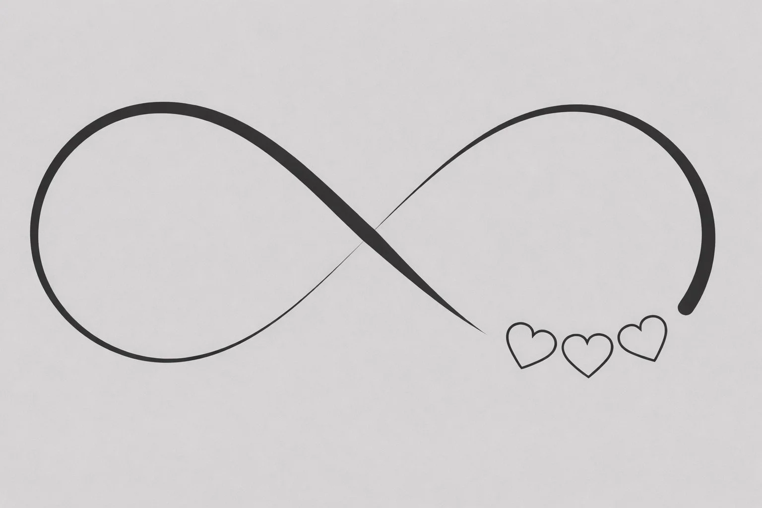 Black infinity symbol with three small hearts at the end.