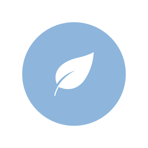 White leaf icon inside a light blue circle.