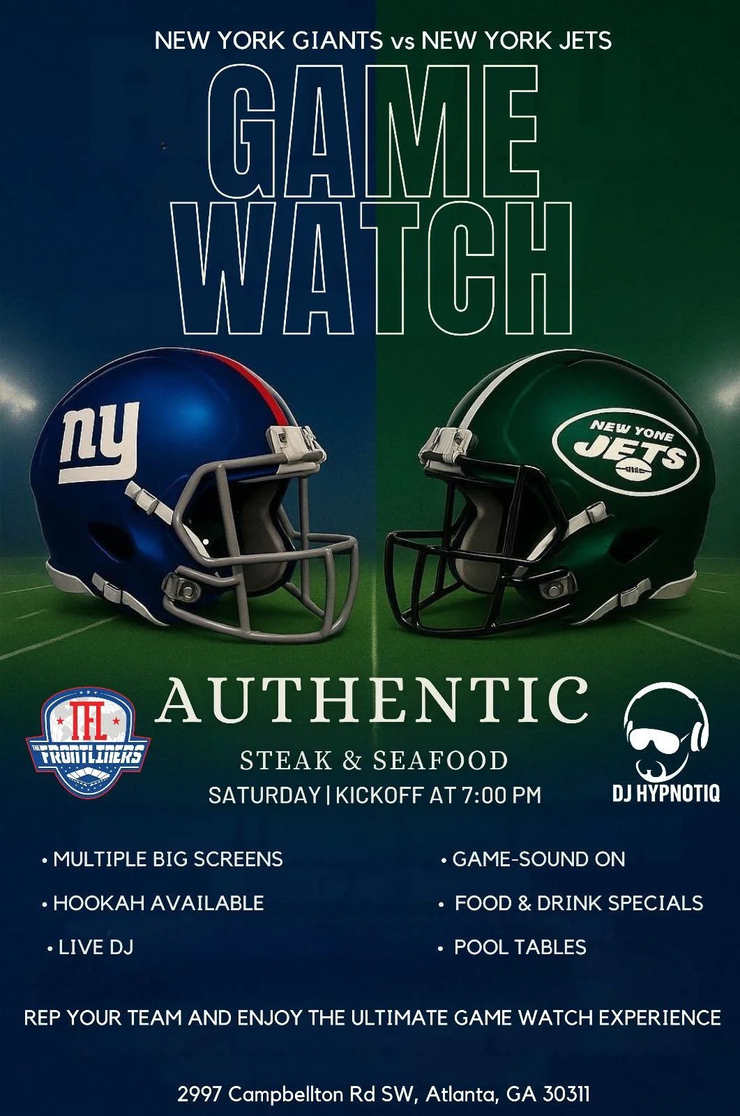 Game Day — Giants vs. Eagles

Category: Sports-Themed Promotional Design
Outcome: Designed a bold matchup graphic for fan engagement, optimized for social sharing and event promotion within a sports-focused community.