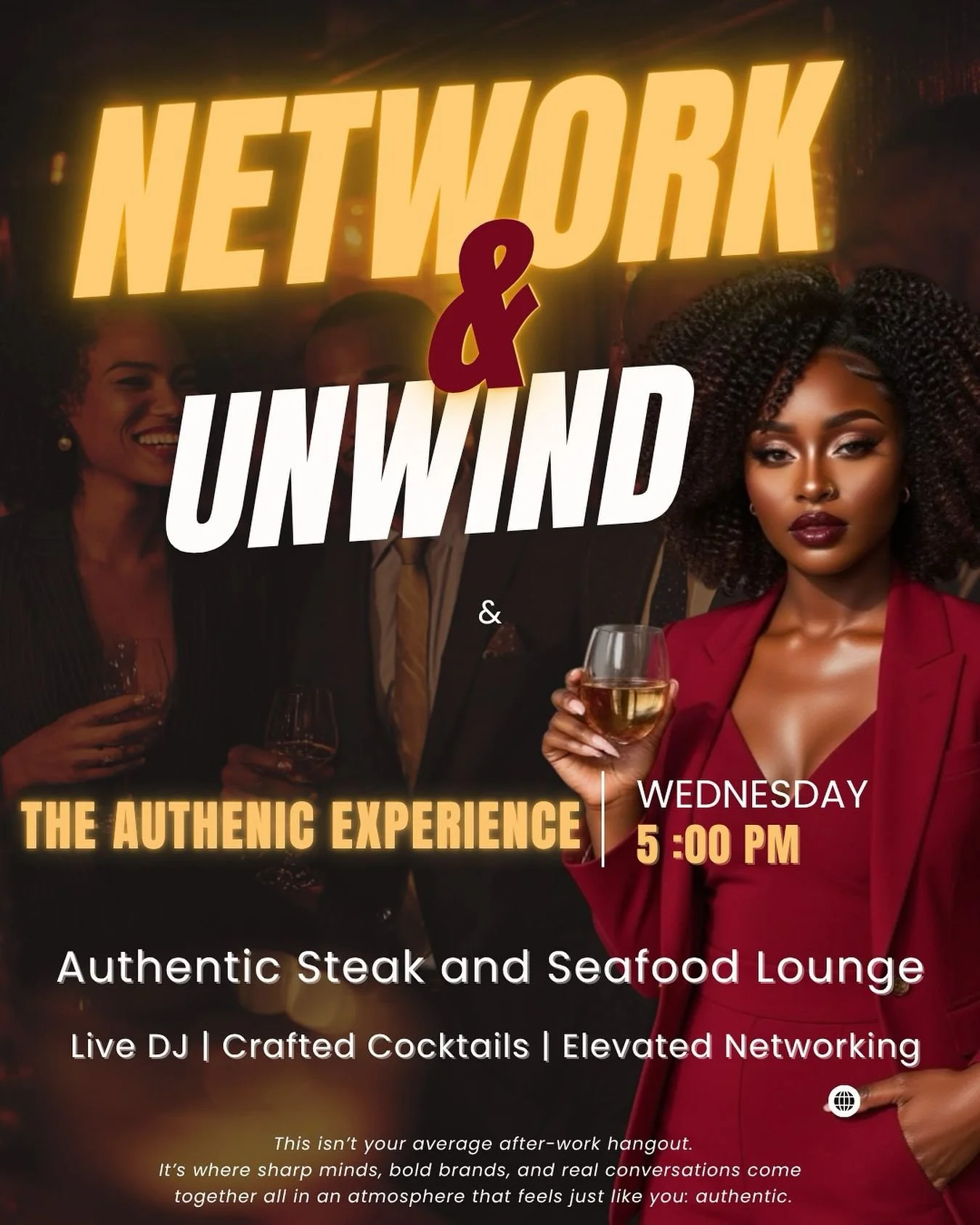 Network Unwind — Premium Event Flyer

Category: Flyer & Event Promotion
Outcome: Created a high-energy event flyer promoting a professional networking and social experience, blending lifestyle imagery with clear event messaging.