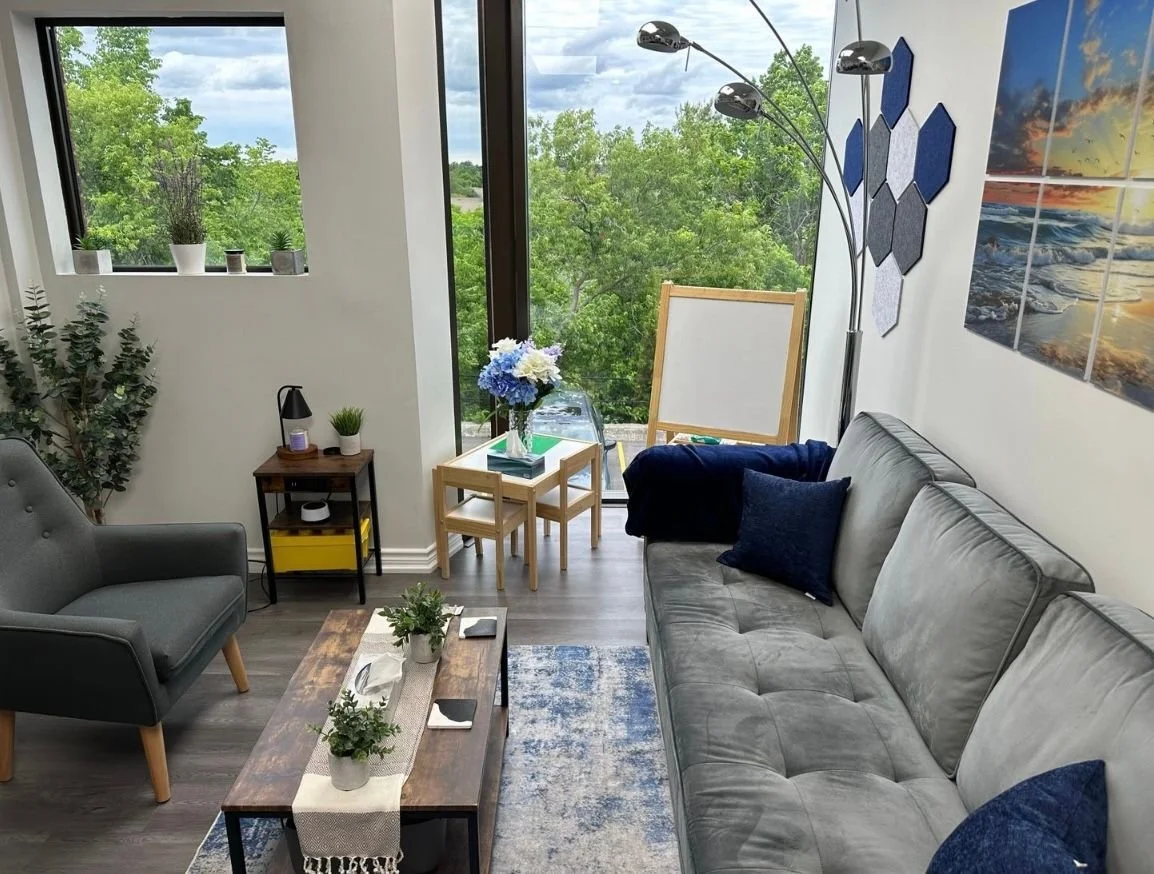 Modern in-person therapy office in Markham, Ontario for Rich Spirit Counselling