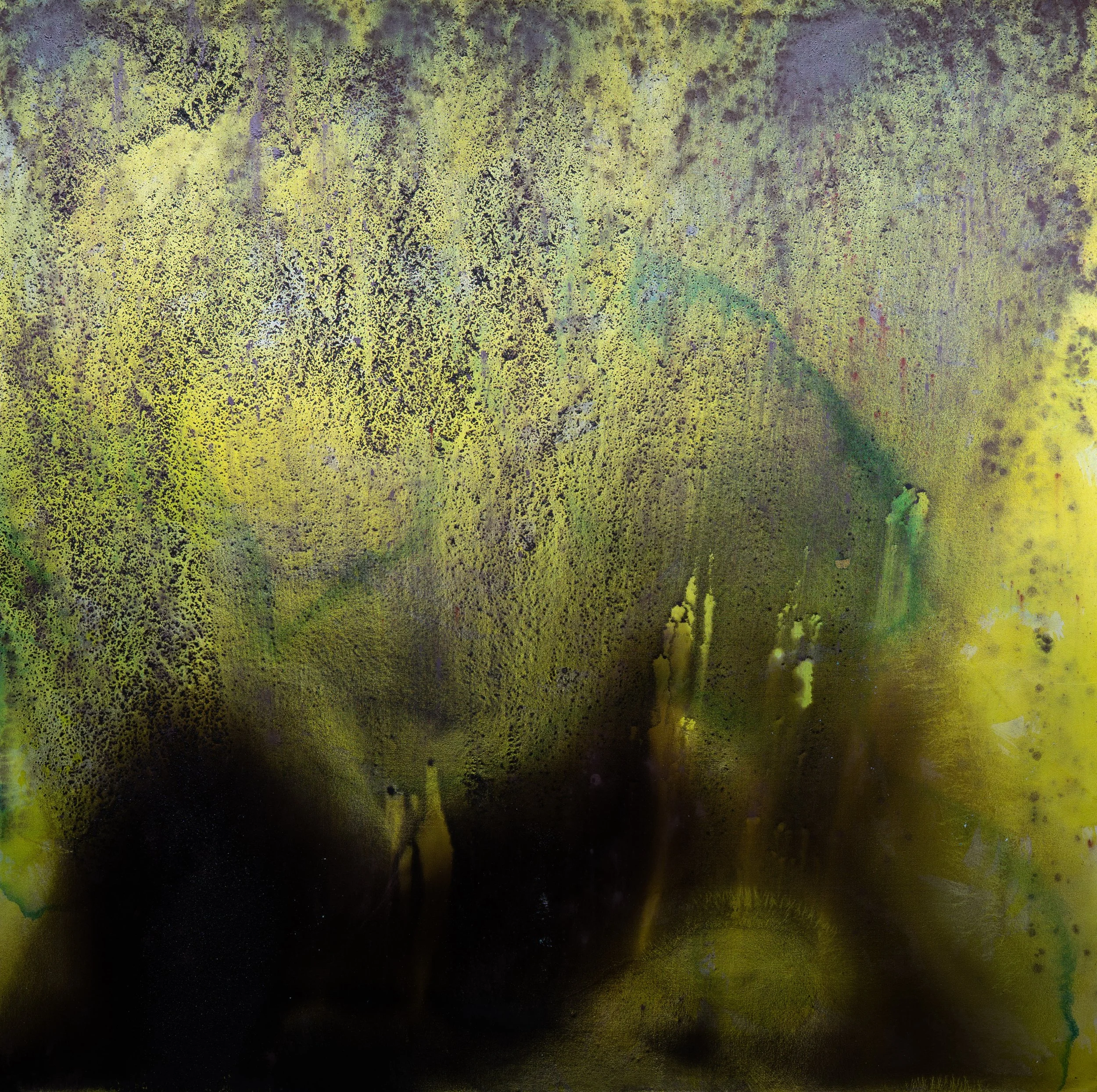 Shimmer
88 x 88 in. (1.5 in. depth)
Medium: Acrylic, iron oxide pigments from acid mine drainage, Appalachian coal, mixed media and other artists colors on stretched canvas
2025