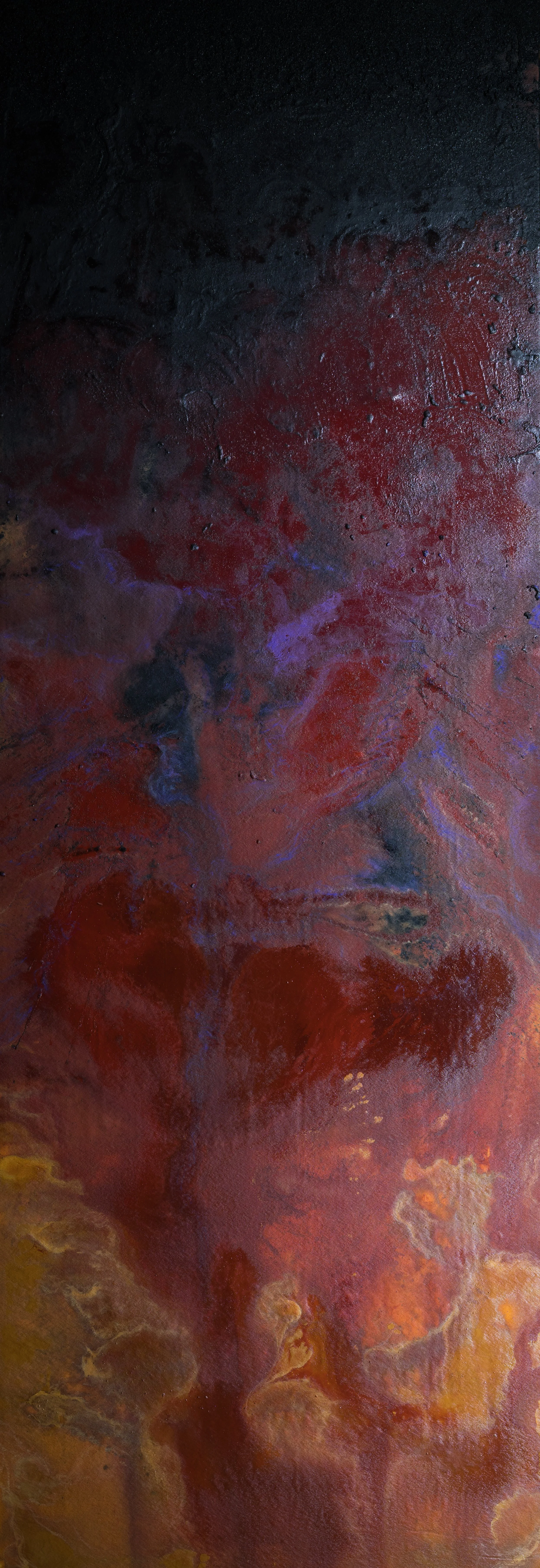 Lithologic
144 x 50 in. (1.5 in. depth)
Medium: Acrylic, iron oxide pigments from acid mine drainage, Appalachian coal, mixed media and other artists colors on stretched canvas
2025
Commissioned by Grace Farms Foundation