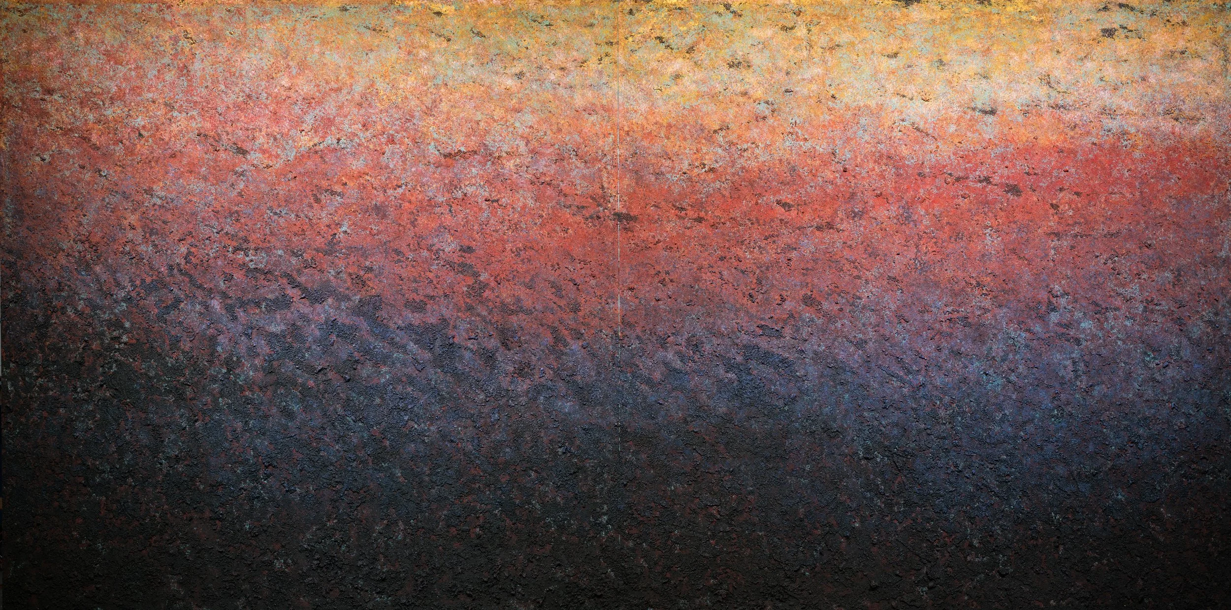 A Spell
72 x 144 in.
Acrylic and oil with Acid mine drainage pigments, bituminous coal on stretched canvas
2025

