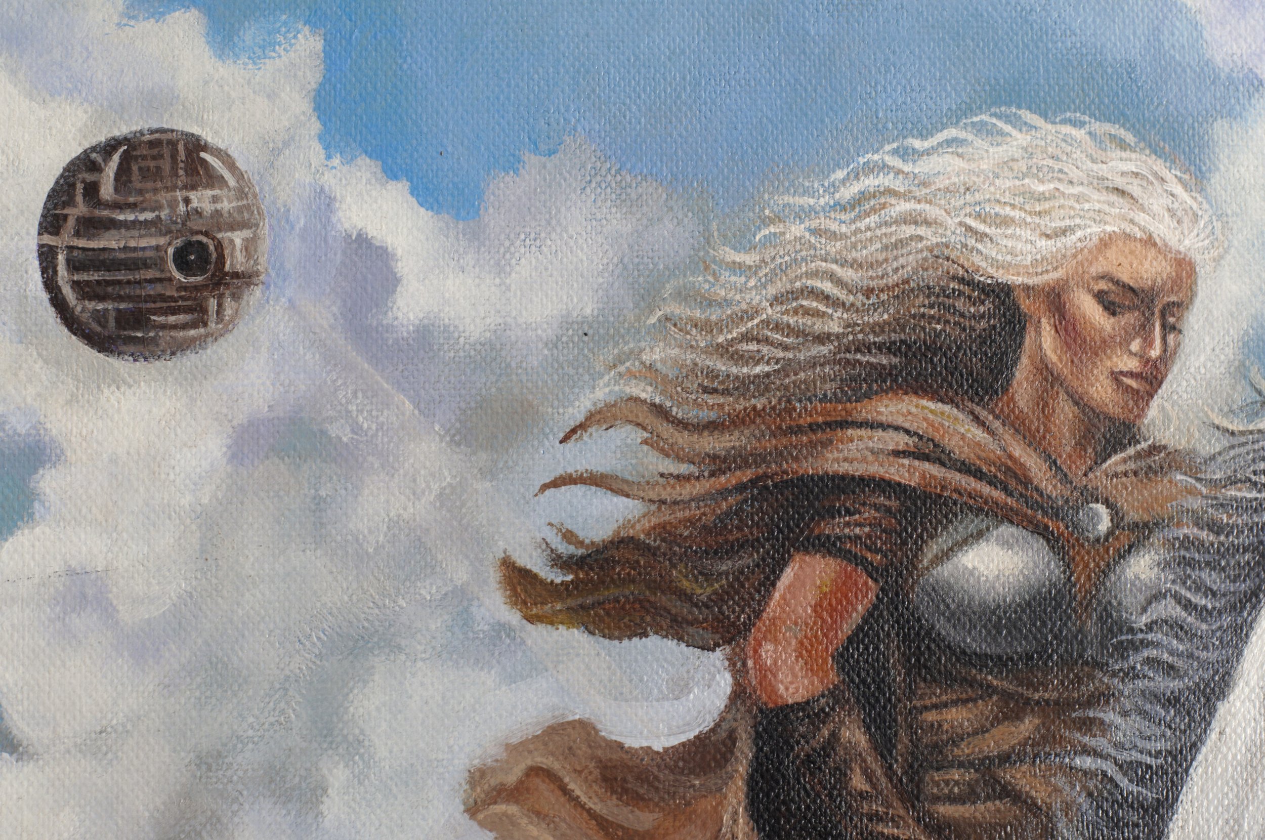 Texture detail of the original acrylic on canvas painting "Silver Pursuit" by Emotie si Arta.