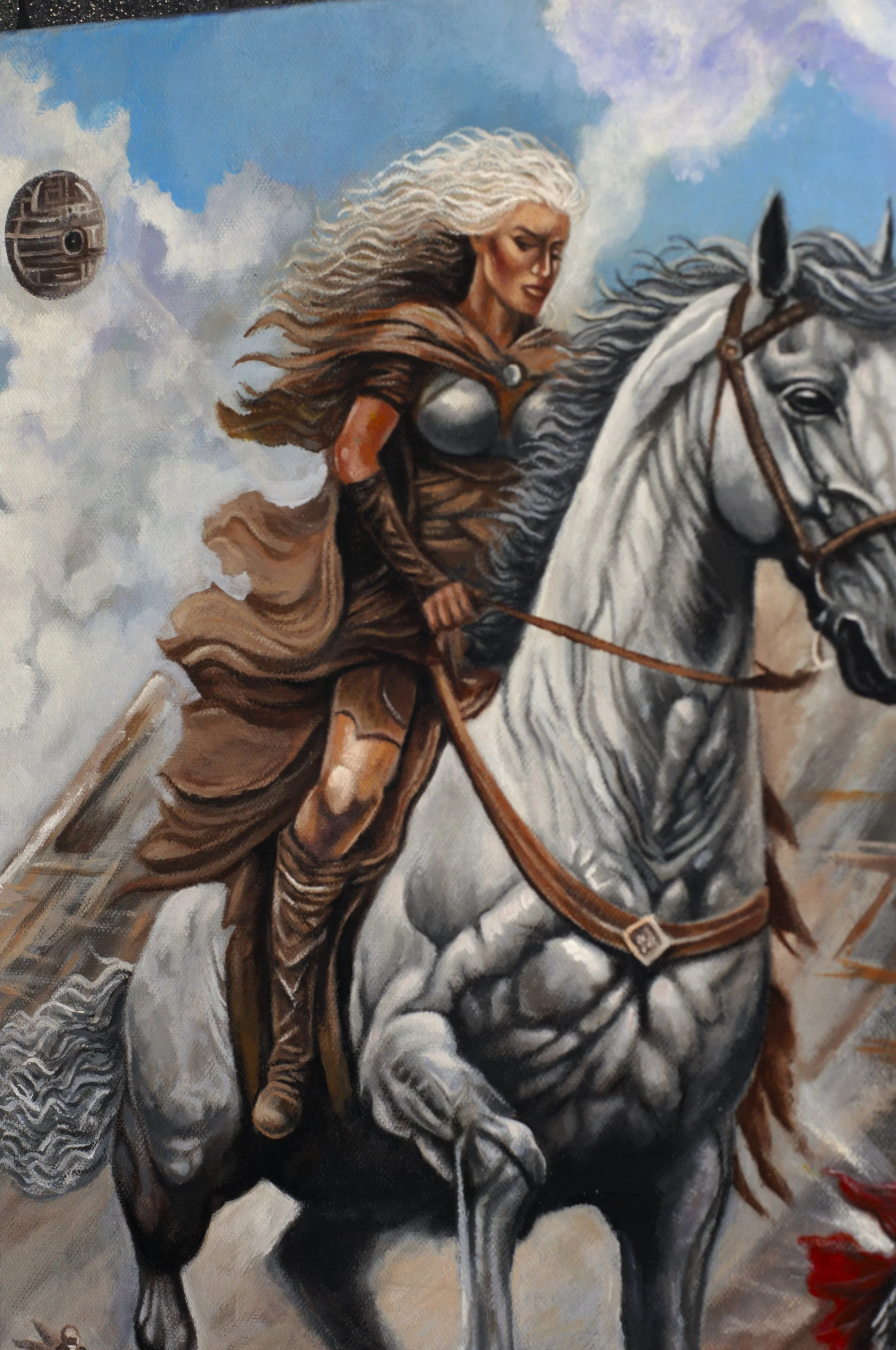 Texture detail of the original acrylic on canvas painting "Silver Pursuit" by Emotie si Arta.