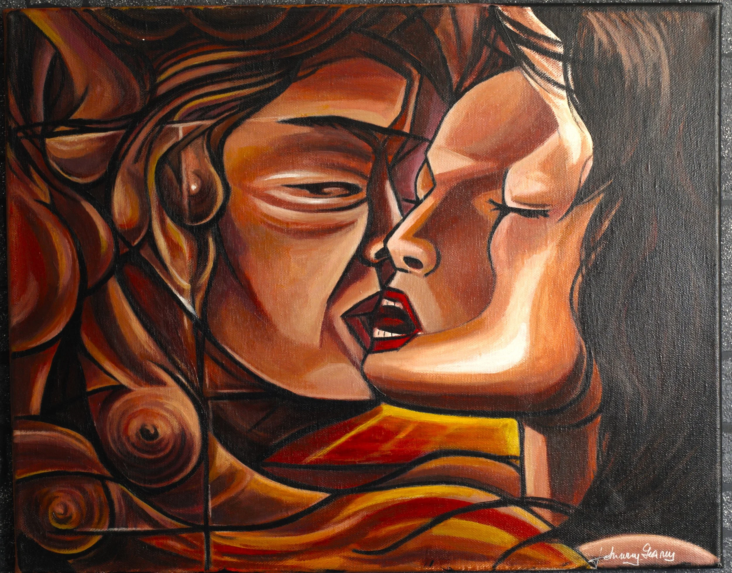 Original acrylic painting "Geometry of Passion" (50x40cm) on canvas by Emotie si Arta.