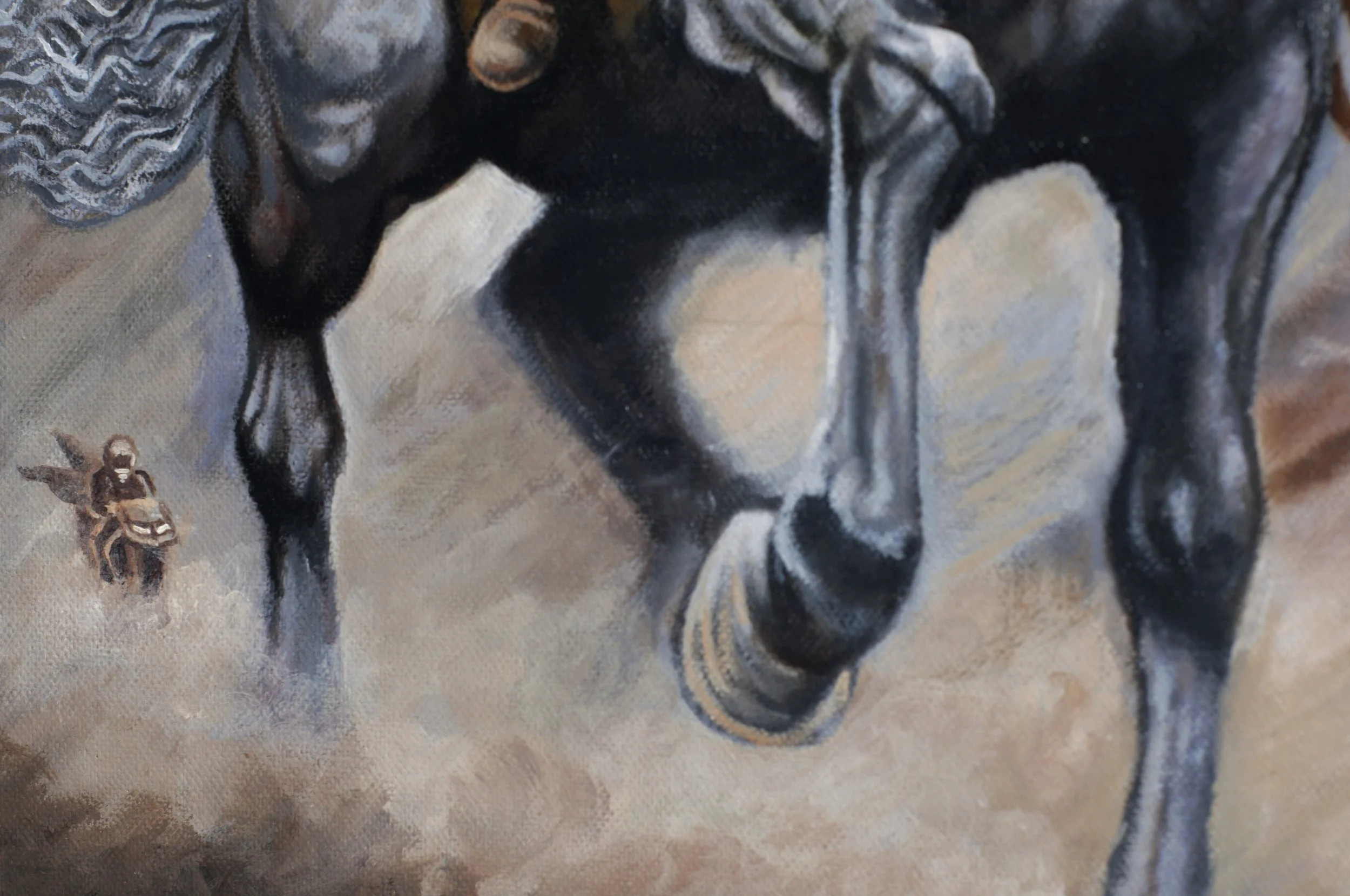 Texture detail of the original acrylic on canvas painting "Silver Pursuit" by Emotie si Arta.