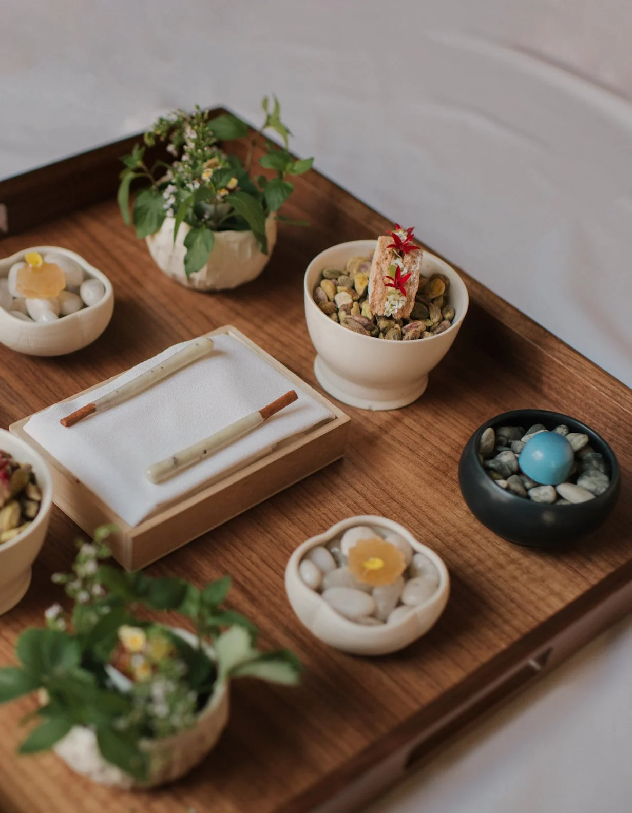 Final Drop
'23 Spring Mignardies

"Pinapple Cake" Bonbon
Magao Pineapple Jam
Bubu Arae Crunch
Bahibe 46% Milk Chocolate

Jasmine Tea Kohakuto
Candied Kumquat 

Pistachio Dacquoise
Roasted Pistachios
Yuzu Cremeux
Yuzu Gel

Pocky 
Opalys 35% White Choc