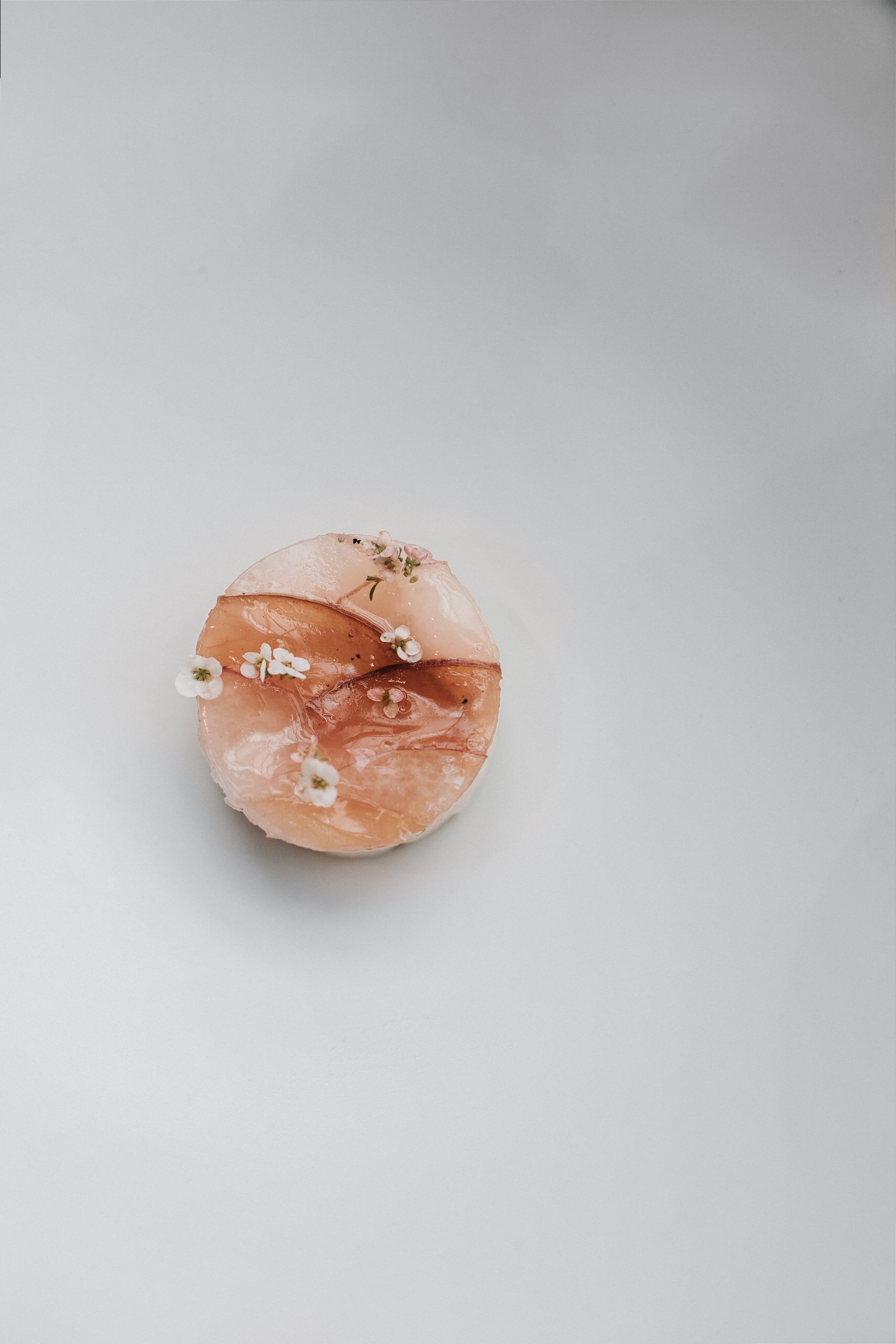 Peach 
'22 Summer Final Dessert

Brown Butter Spruce Shortbread
Peach Jam
Fresh Mochi Marshmallow
CO2 Peach Foam
Tasmanian Pepperberry Gel
Makegeolli Spruce Sorbet
Peach Veil with Slice Fresh + Compressed Peaches