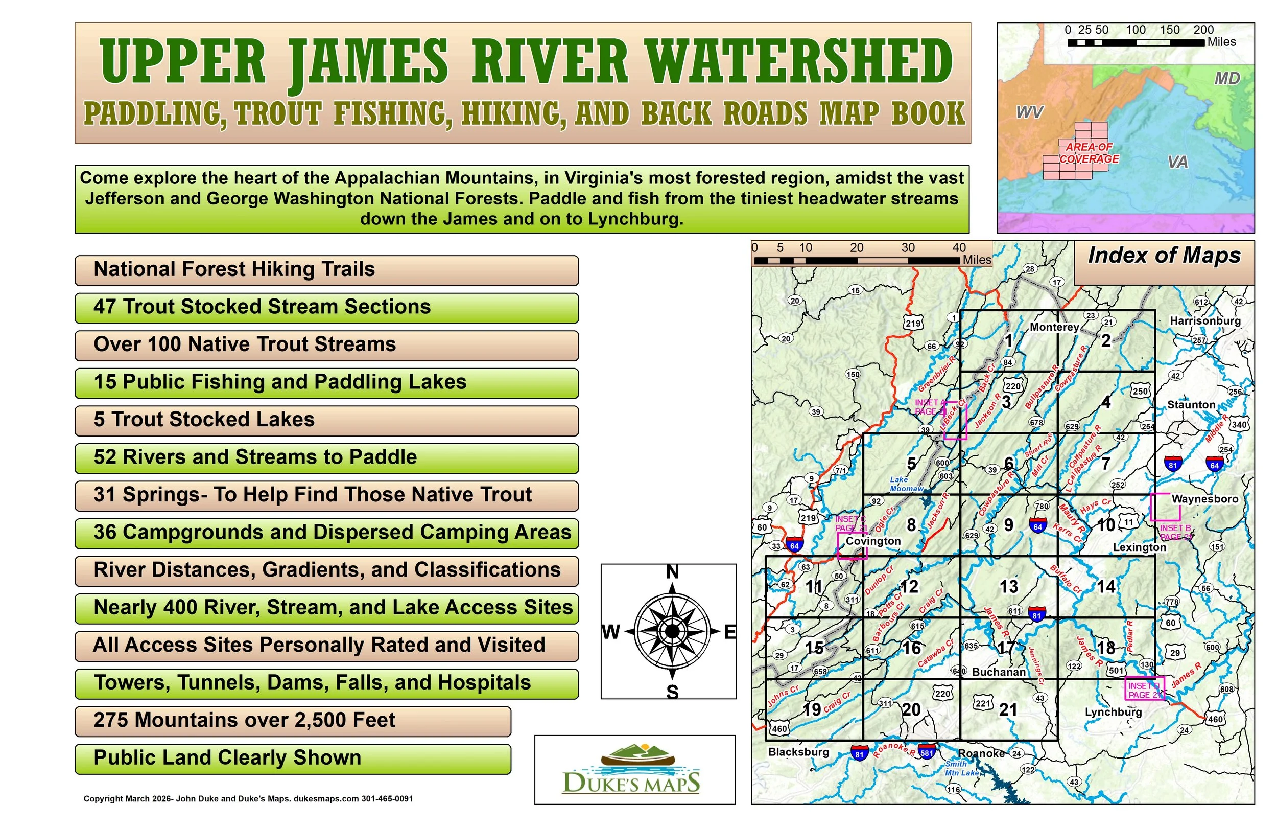 UPPER JAMES RIVER WATERSHED PADDLING, TROUT FISHING, HIKING, AND BACK ROADS MAP BOOK