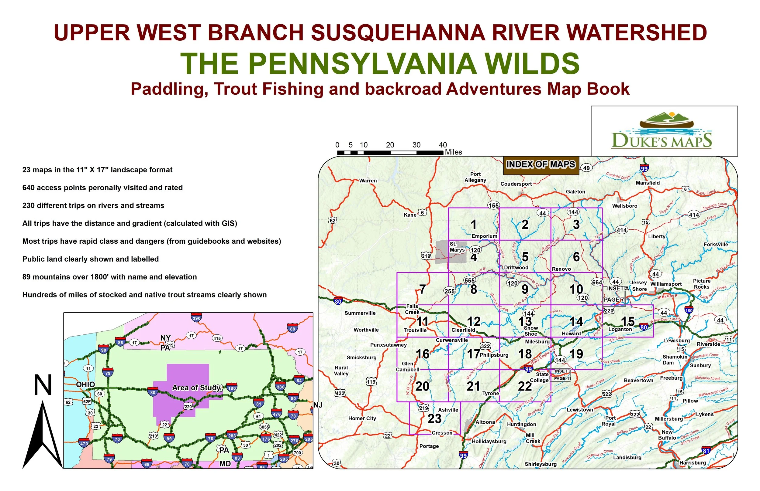 UPPER WEST BRANCH SUSQUEHANNA RIVER WATERSHED: Paddling, Trout Fishing and backroad Adventures Map Book