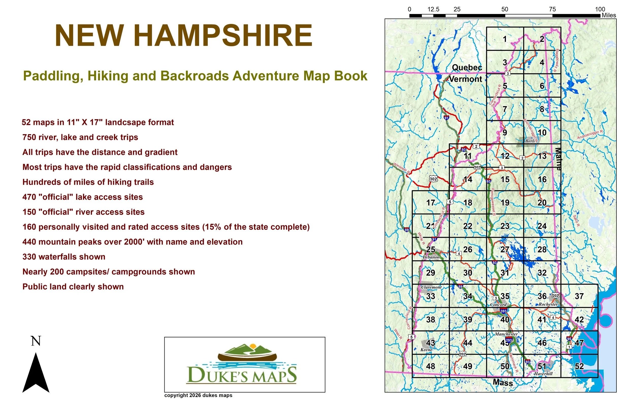 THE COVER PAGE TO THE NEW HAMPSHIRE Paddling, Hiking and Backroads Adventure Map Book