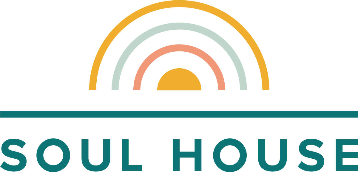 Soul House logo with a stylized rainbow consisting of orange, gray, pink, and white arcs above the company name.