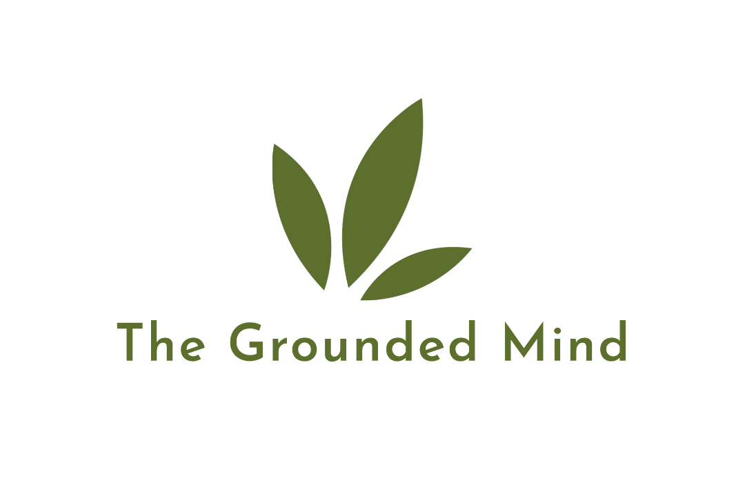 Logo for The Grounded Mind featuring three green leaves above the text 'The Grounded Mind.'