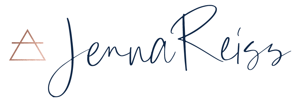 Stylized logo featuring a geometric triangle and the name Jenna Reiss in handwritten script.