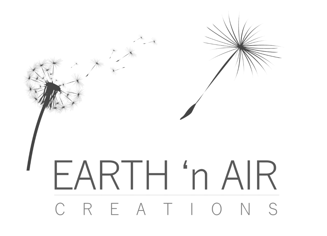 Logo with two dandelions, one full and one with seeds dispersing, above text 'Earth 'n Air Creations'