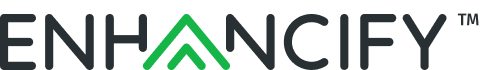 Close-up of the Enhanceify logo with stylized green upward arrow integrated into the letter 'A'.