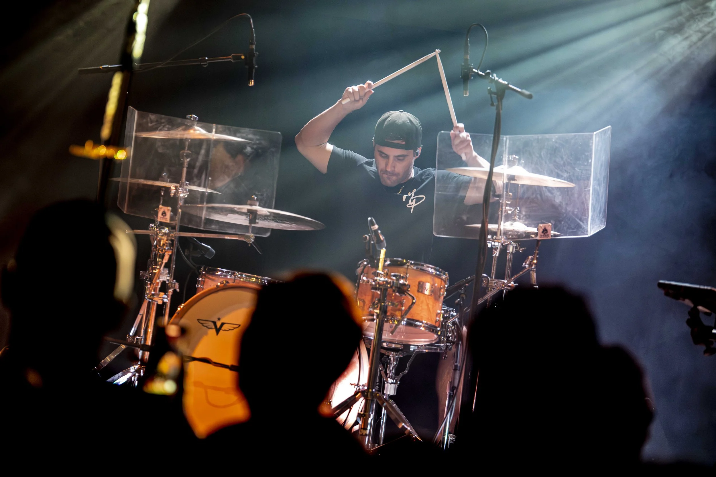 Cory Noonan drumming photo of frontview live at The Belly Up in San Diego California with Matthew Phillips. Photo credit Elfego Becerra.