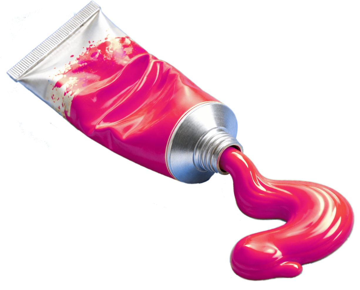 A tube of pink and white paint squeezed out, with pink paint flowing in a curved stream.