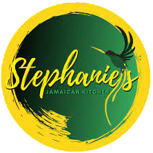 Logo for Stephanie's Jamaican Kitchen with yellow and green colors, featuring a lime illustration.