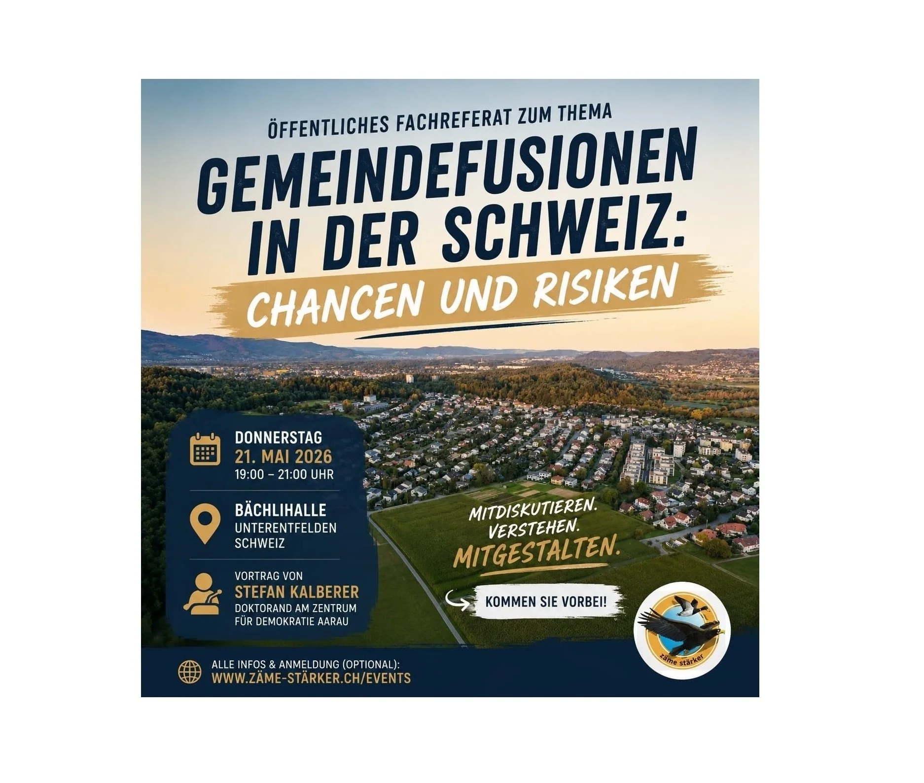 Öffentliches Fachreferat zum Thema “Gemeindefusionen in der Schweiz: Chancen und Risiken”
