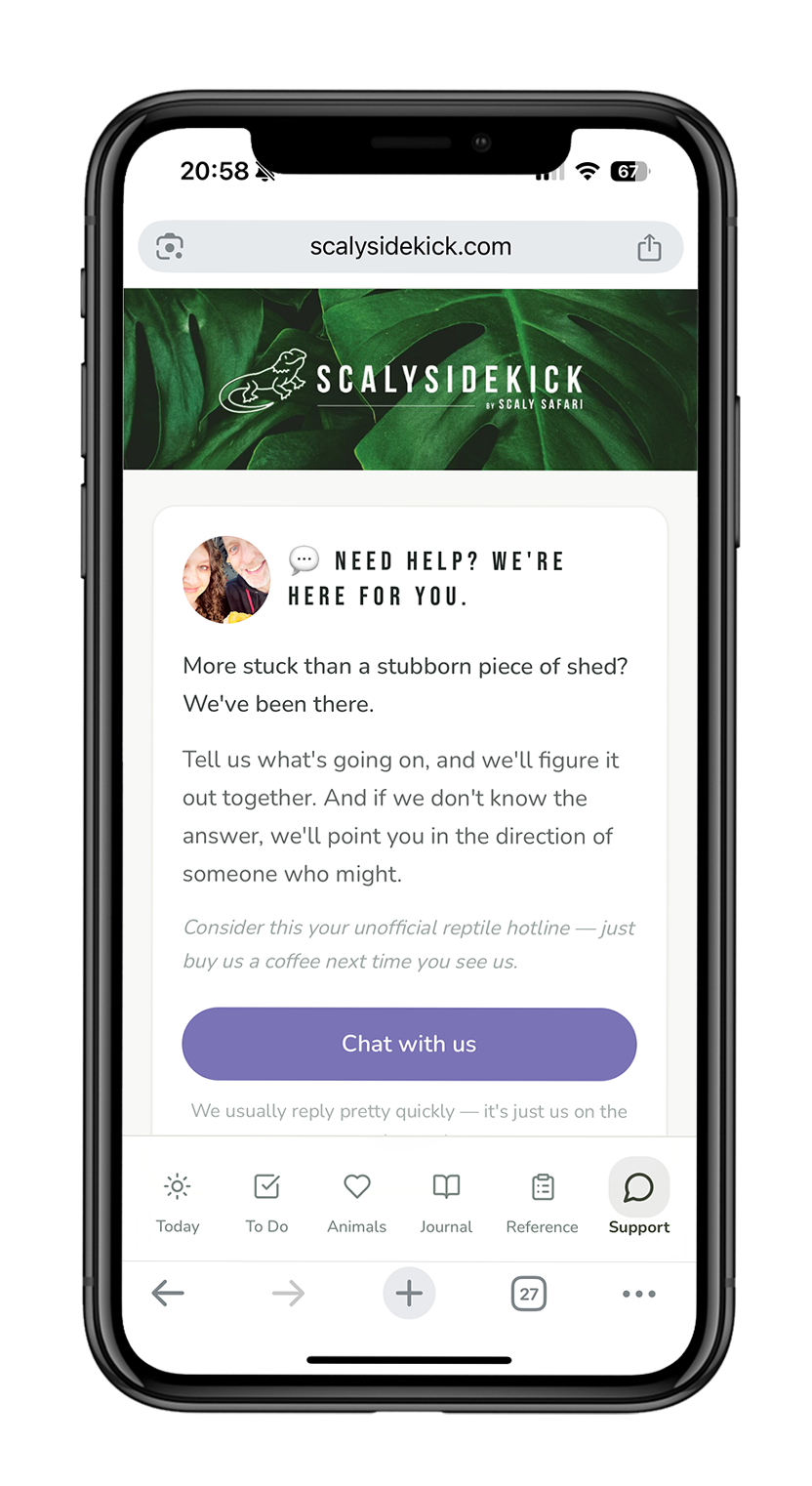 Reptile care app support chat for getting help and advice from experienced reptile keepers