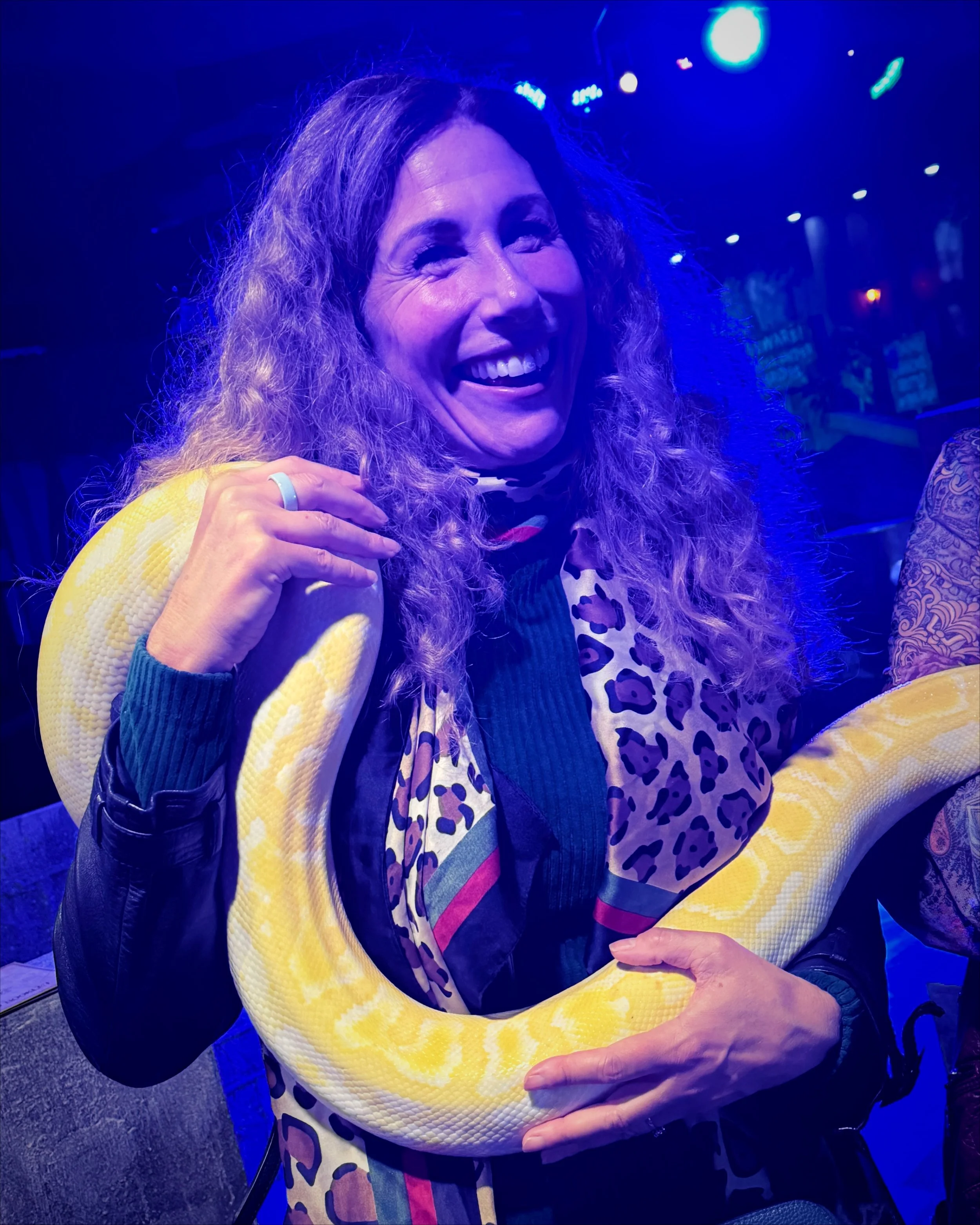 Guest meeting Marmalade the Burmese python at The Hole in Wand Leeds
