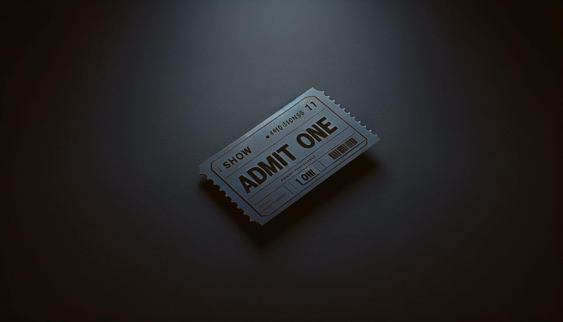 A single movie ticket on a dark surface, illuminated by a soft light.