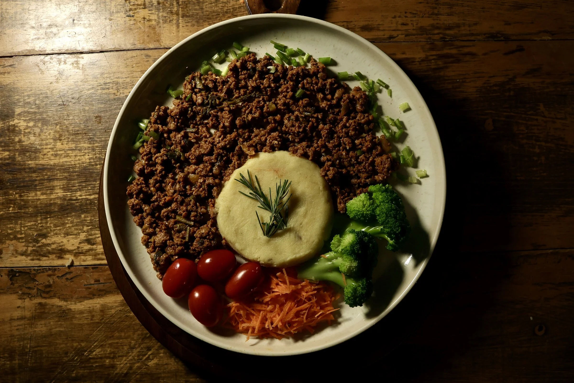 Patinho com Purê de Batata Doce e Legumes