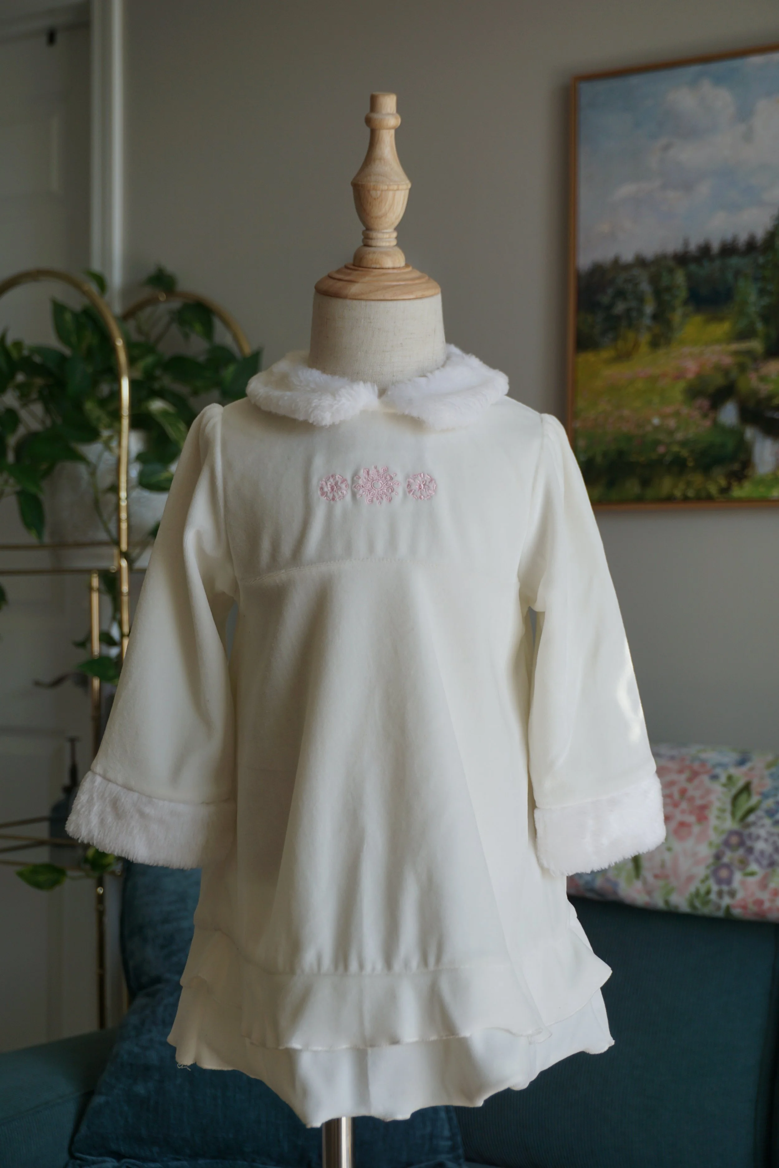 Vintage White Fur Snowflake Dress