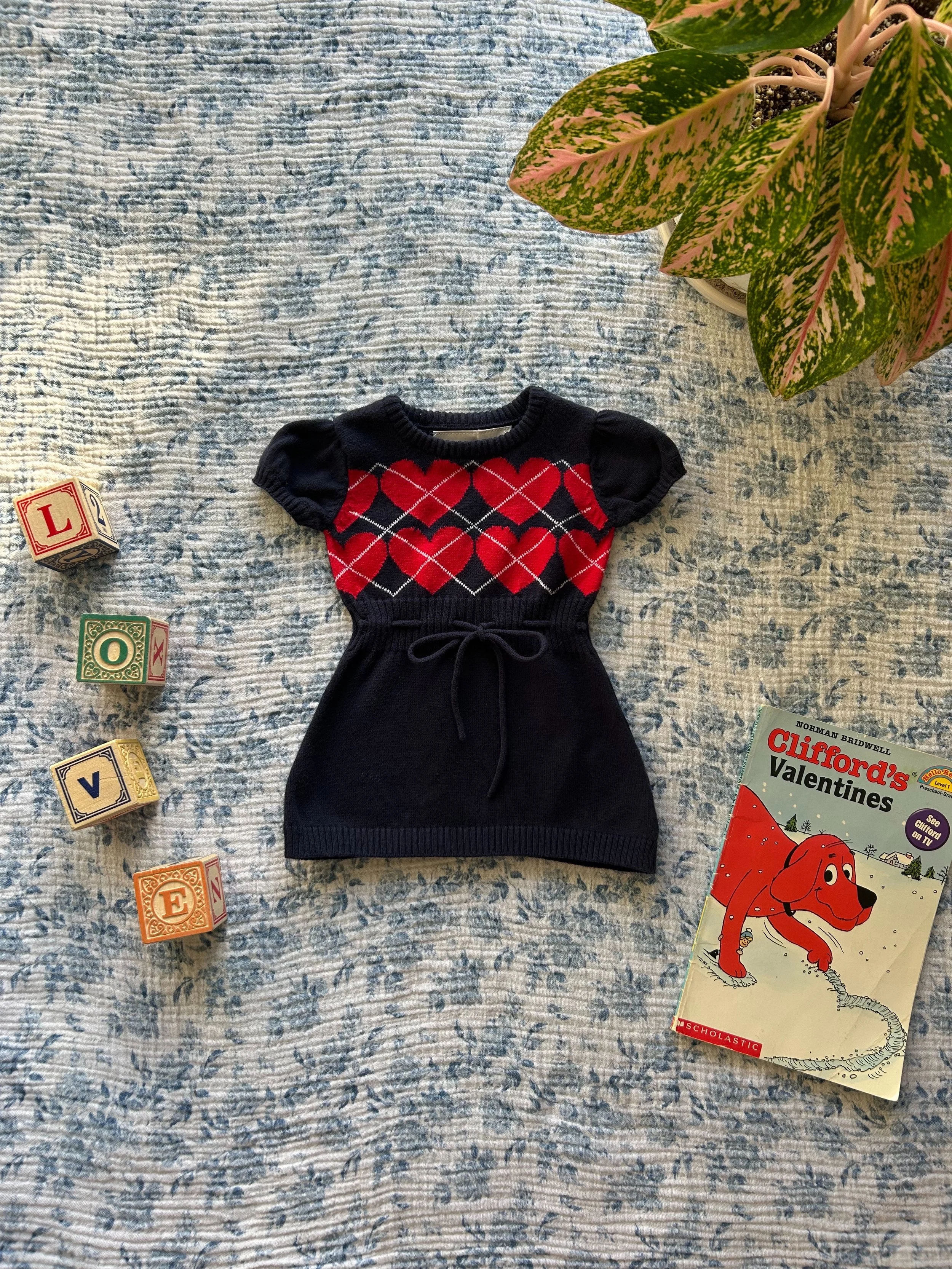 Vintage Sweater Dress Heart and Argyle Style