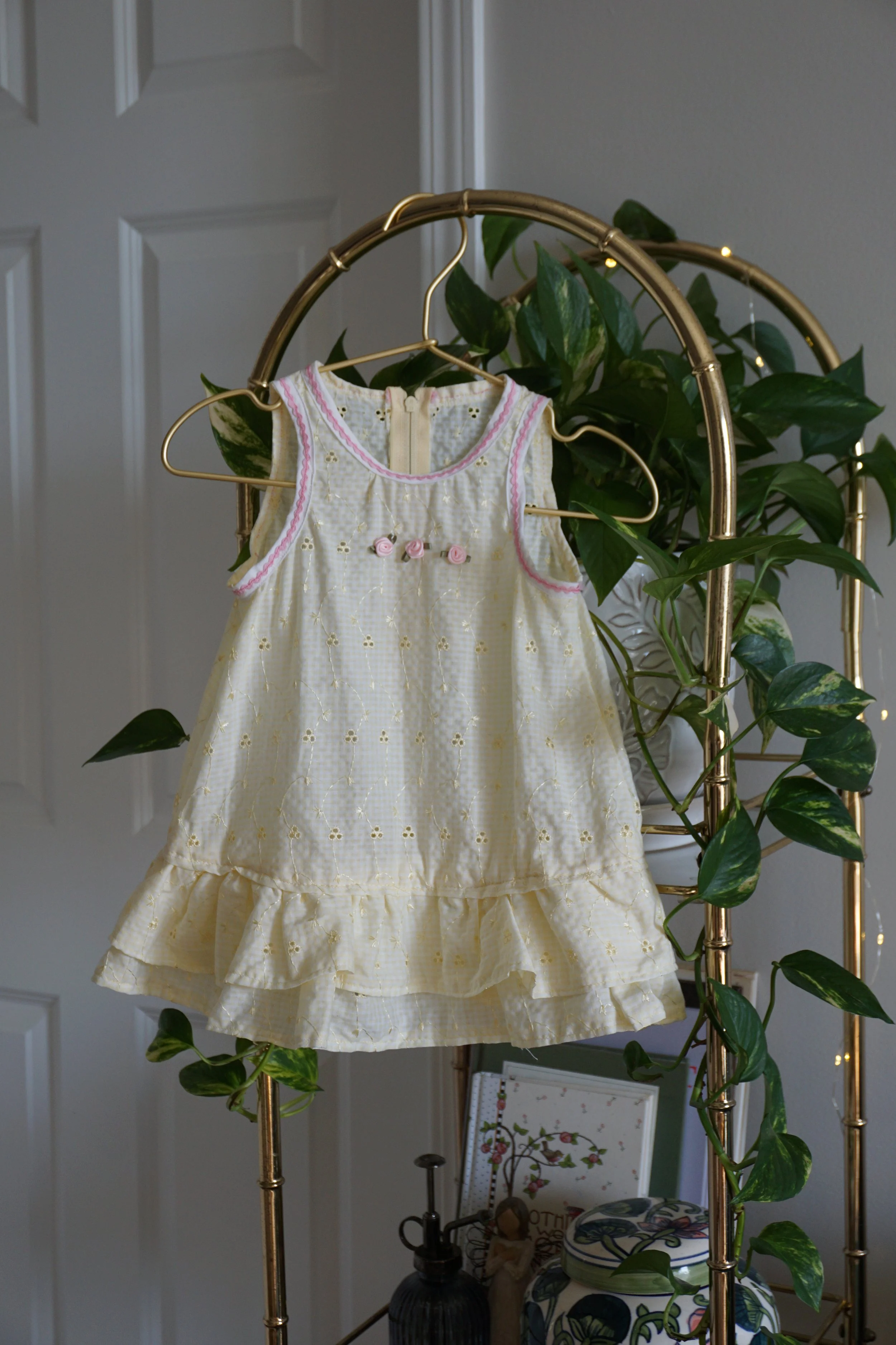 Vintage Yellow Floral Eyelet Dress