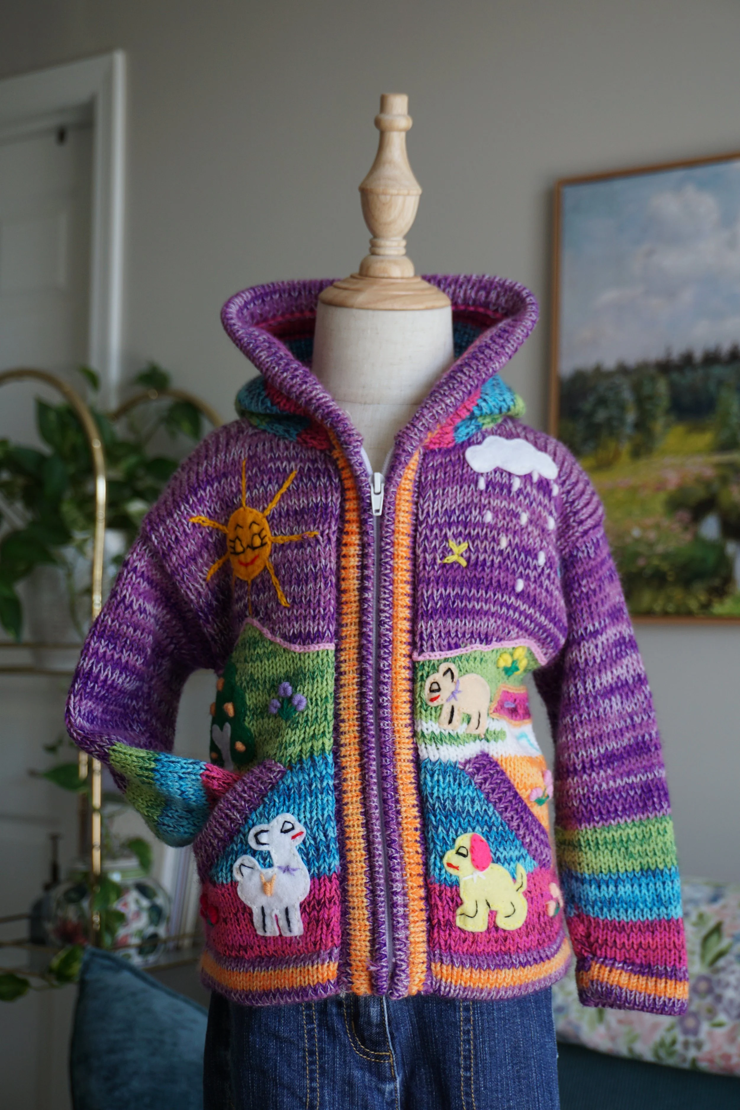 Peruvian Handmade Colorful Knit Animal Zip-up