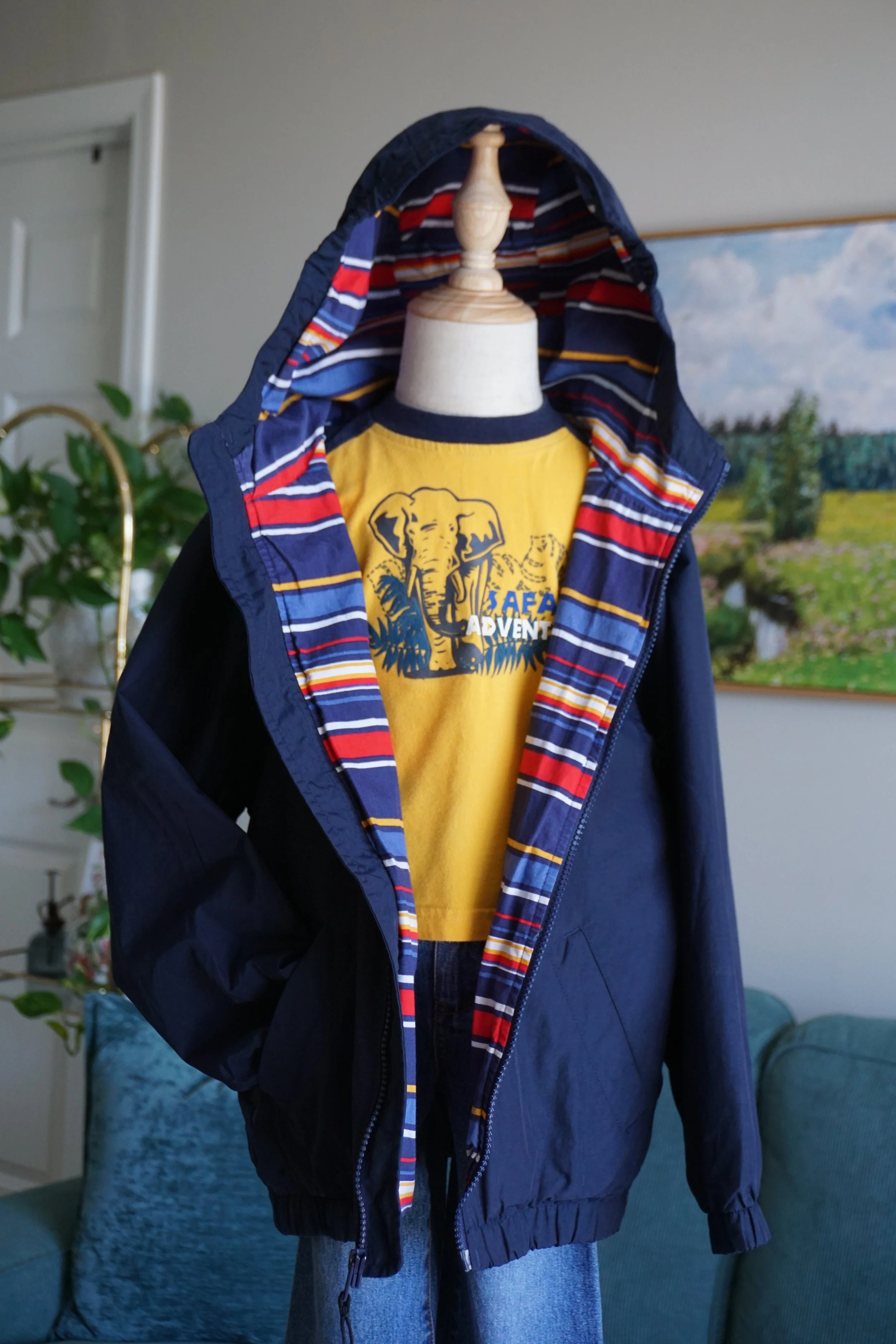L.L.Bean Navy Rain Jacket with Rainbow Lining