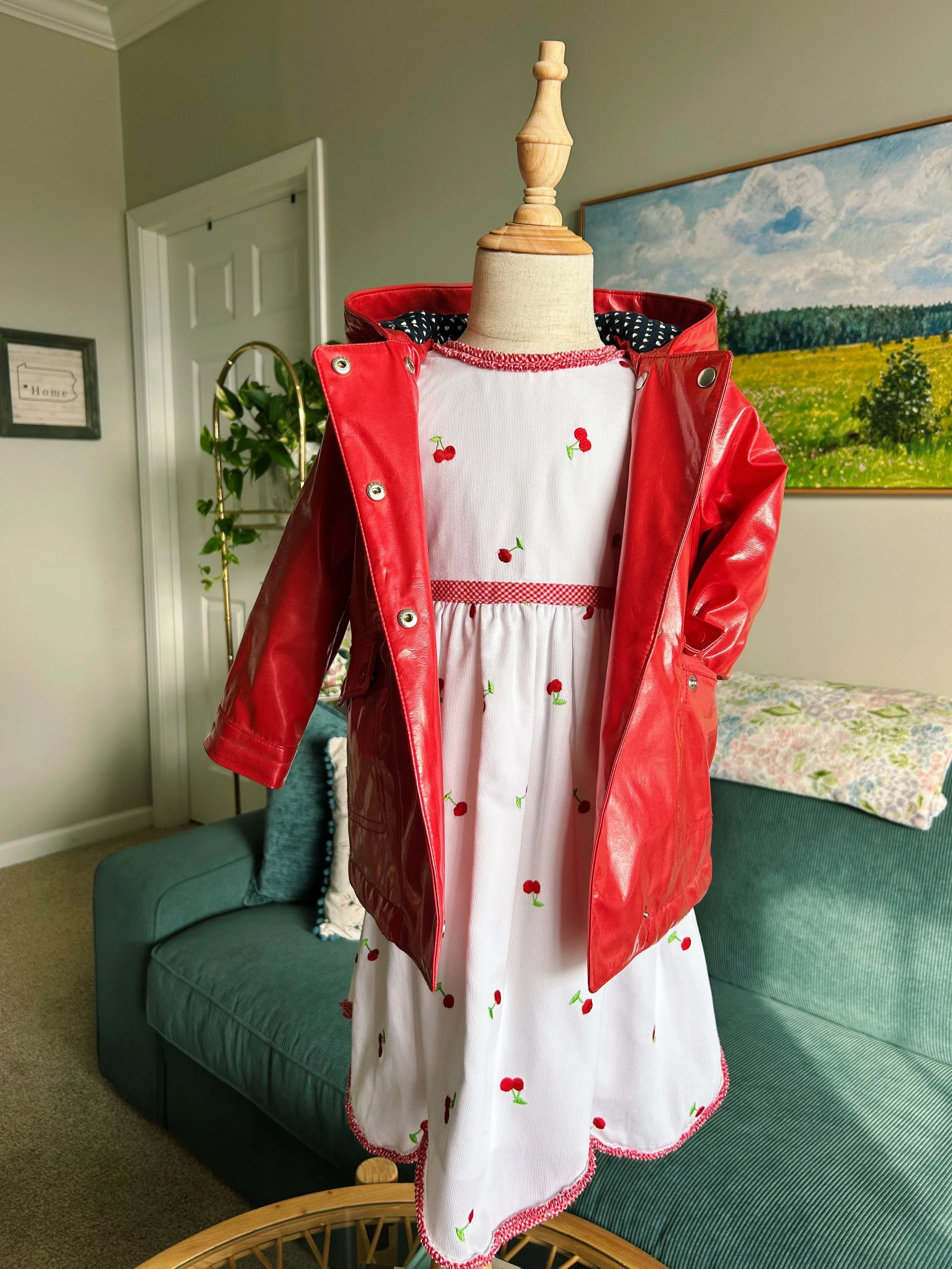 Red Rain Coat with Sweet Heart Lining
