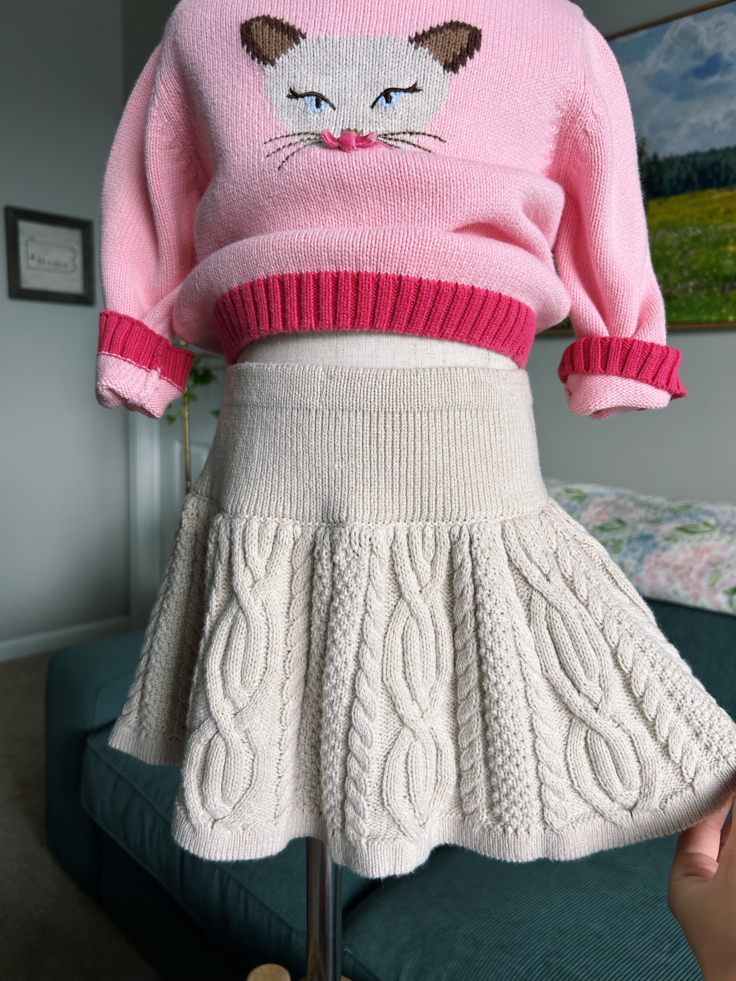 Soft Beige Cable-Knit Skirt