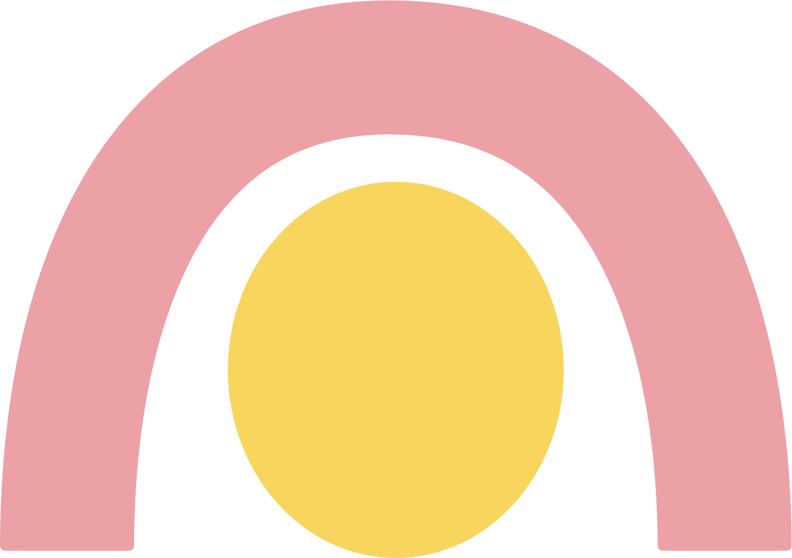 Abstract geometric design with a yellow circle in the center, surrounded by black, pink, and black shapes forming a symmetrical pattern.