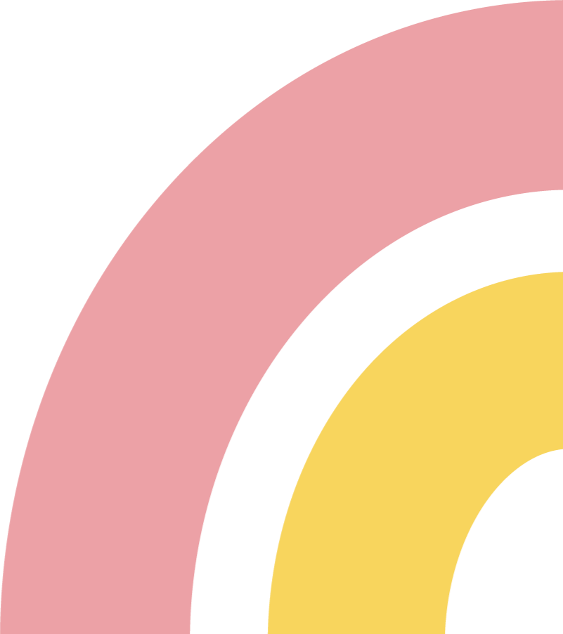 Close-up of a colorful rainbow graphic with pastel pink, black, and yellow sections on a black background.