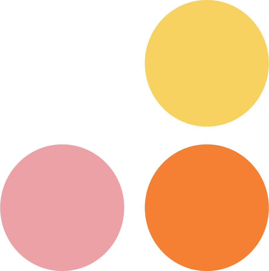 Three colored circles—yellow, pink, and orange—arranged on a black background. JOY! Childcare Nanny Agency in London, UK