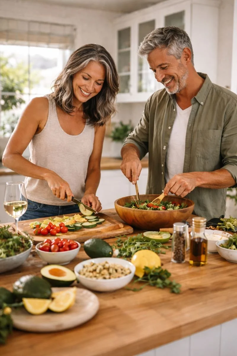 HAPPY COUPLE COOKING A MEAL