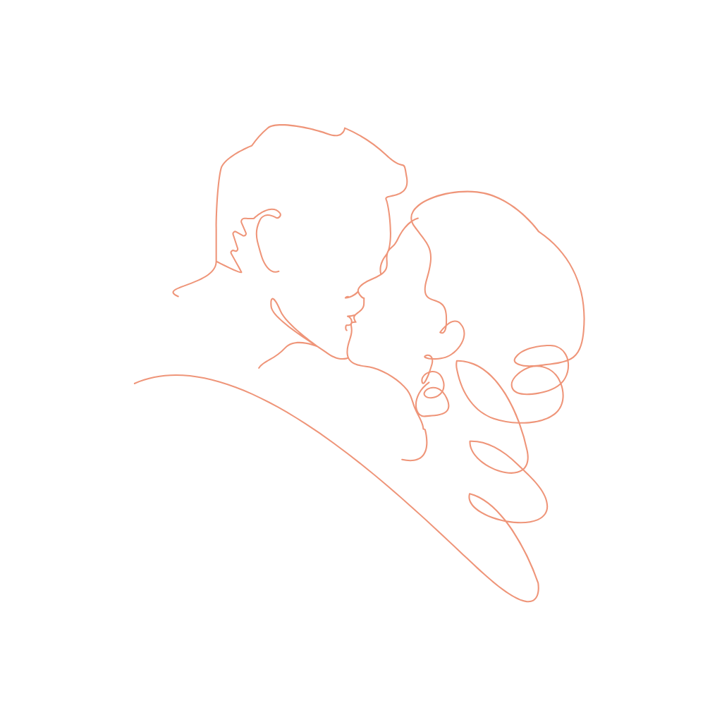 Line drawing of a couple kissing, created with a continuous pink line on a black background.