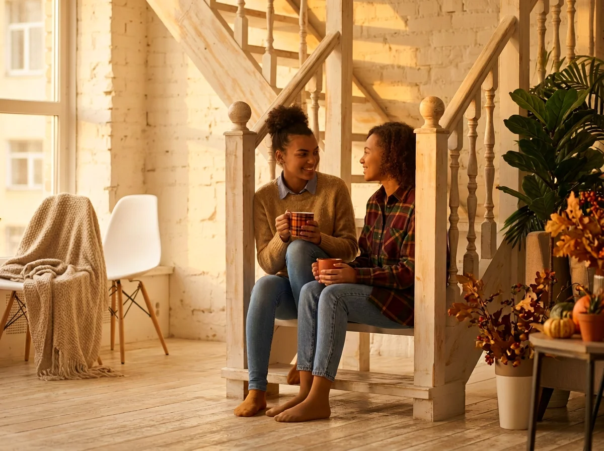 therapy for women in Colorado learning to be more assertive, two women sitting on stairs next to each other