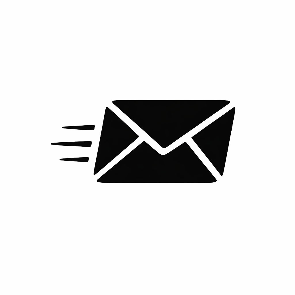 Silhouette of an envelope with motion lines indicating it is being sent quickly.