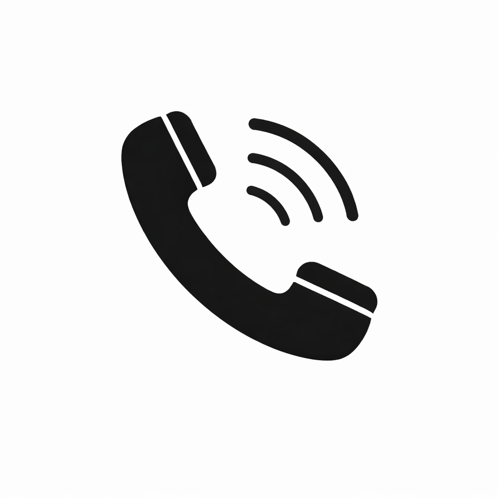 Black and white icon of a telephone receiver with sound waves indicating incoming or outgoing call.