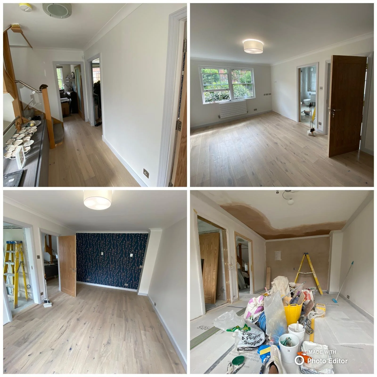 Professional interior painting and decorating project in North London featuring a freshly painted living room, hallway and open-plan space with a clean, high-quality finish.