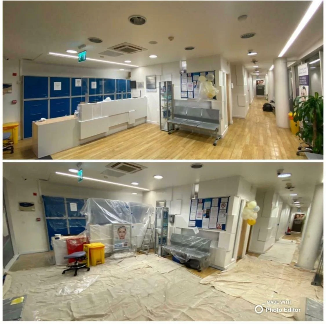 Professional painting and decorating services for a dental practice in Barking, showing a complete interior refurbishment and fresh modern finish.