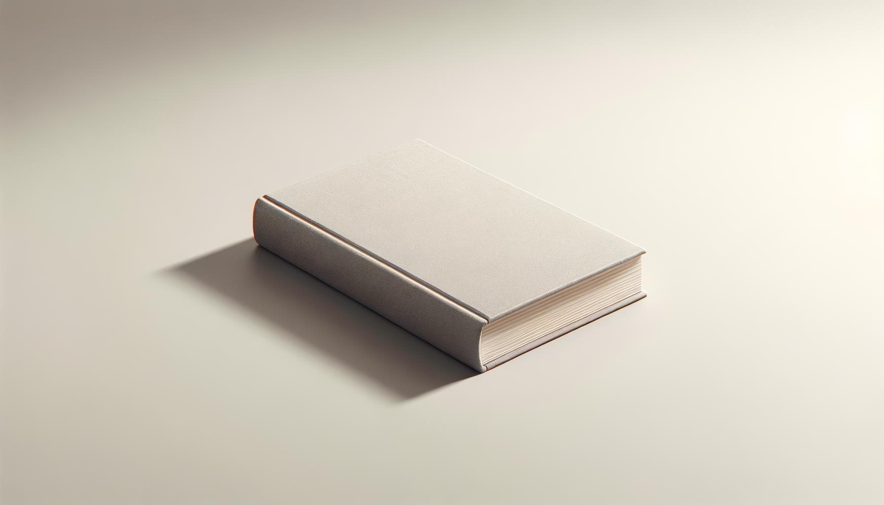 A closed, hardcover book with a grey fabric cover and a subtle texture, lying on a plain light-colored surface with a shadow cast to the left.